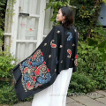 Elegant Muslim Embroidered Women Wool Scarf